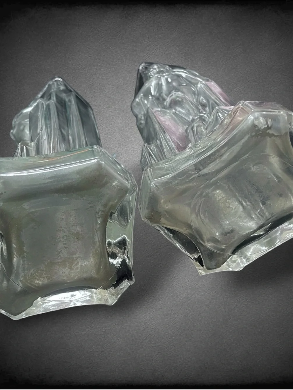Glass Vases Vintage 30's Art Deco Nude & Sky Scrapers Carters Bath Salts Bottle